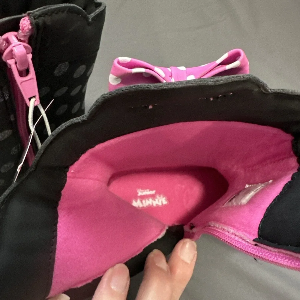 Disney Jr. Minnie Mouse Girls‎ Size 11 Med Cowboy Boots Faux Leather Black Pink
